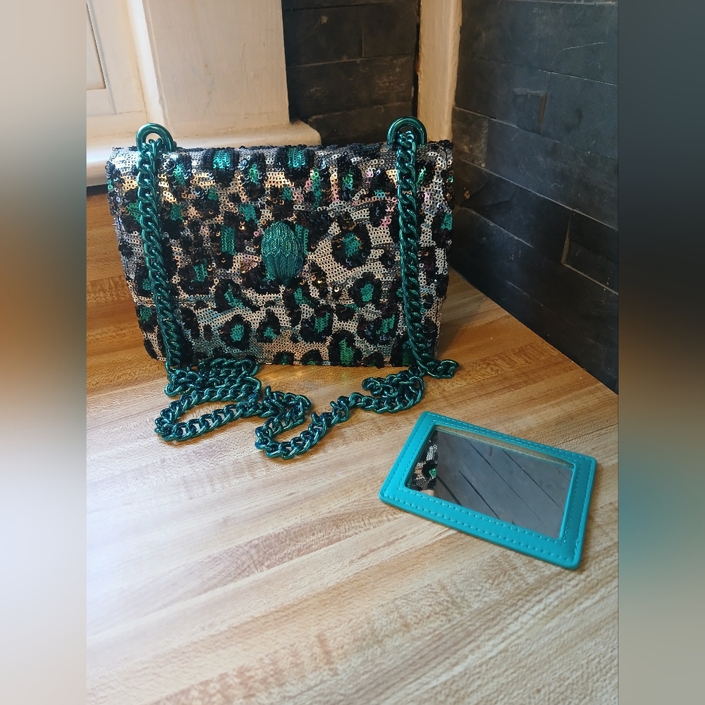 Kurt Geiger Teal Sequin Leopard Crossbody Bag